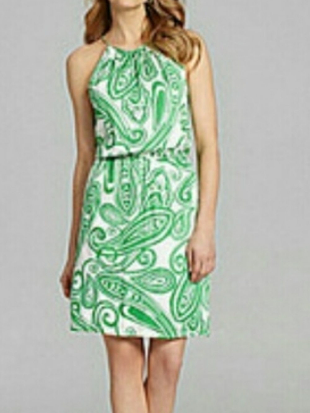 Antonio Melani Kelly Apple Green White Paisley Blouson Dress Sz 10